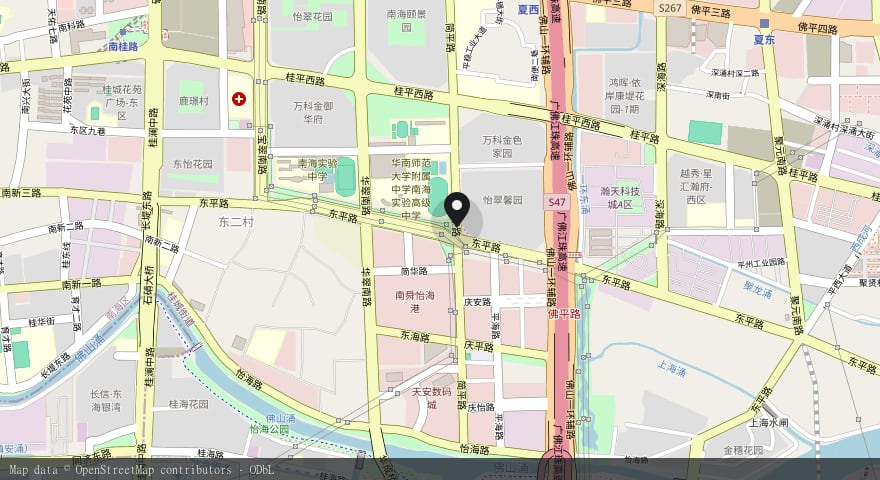 Street map of Guicheng, Nanhai District, Foshan, with the NovaLink office location marked on Jianping Road