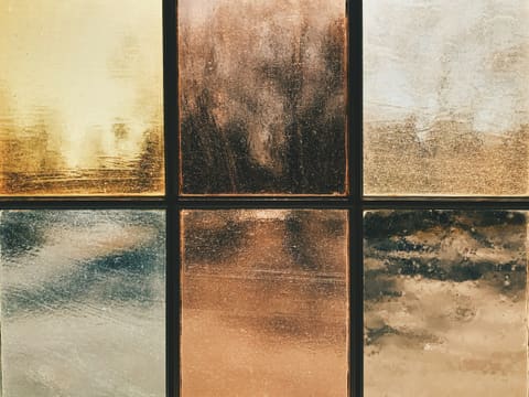 Antique & Smoked Mirror Panels: several assorted-color glass frames