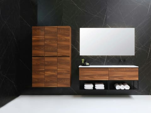 Bathroom Vanities: brown wooden cabinet with mirror