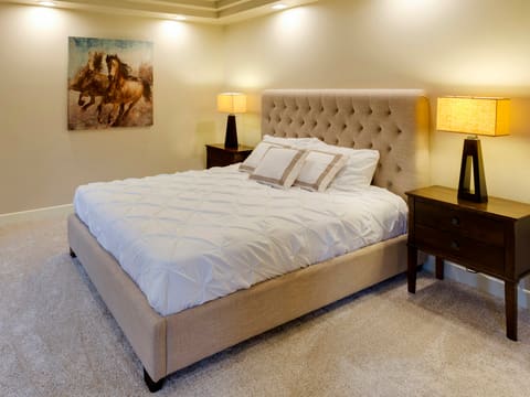 Beds & Headboards: beige bed with white mattress