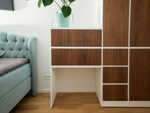Bedside Tables & Dressers: brown and white wooden cabinet