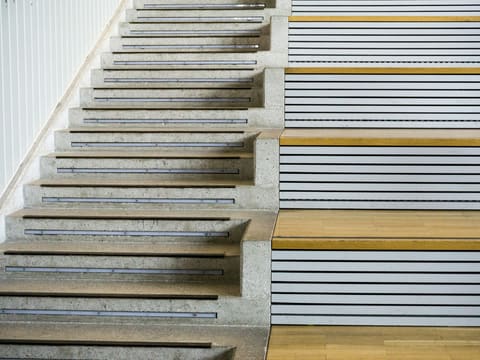 Floating & Cantilever Stairs: brown wooden and concrete stairs