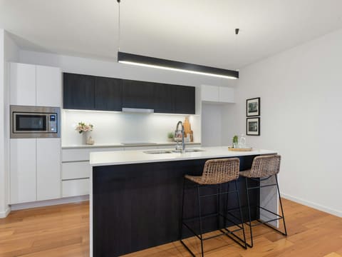 Integrated Refrigerators: black and white kitchen counter