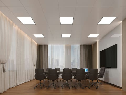 Meeting & Conference Tables: modern conference room with large table and chairs