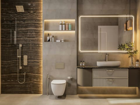 Modern bathroom design with elegant lighting